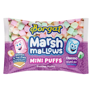 بورقات مارشميلو ملونة بنكهة الفواكه ميني بافس، كيس 300 جرام