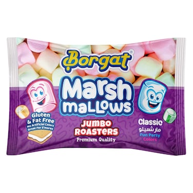 بورقات مارشميلو بيضاء بالفانيليا جامبو حجم مناسب للشوي، كيس 300 جرام