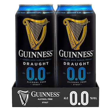 Guinness Draught 0.0% Alcohol Stout, 440ml x4 Can