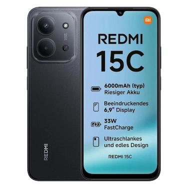 شاومي ريدمي 15C، ذاكرة داخلية 128 جيجابايت، رام 6 جيجابايت، شبكة 4G، لون أسود