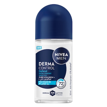 نيفيا من ديرما كنترول ديفند – مزيل عرق للرجال براحة إضافية – 50 مل – مع هيالورون نقي وبرو-فيتامين B5