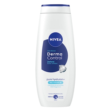 Nivea Shower Gel Derma Control Defend Extra Comfort &ndash; 500 ml &ndash; With Pure Hyaluron &amp; Pro-Vitamin B5, Vitamins &amp; Oils &ndash; Mild Fragrance