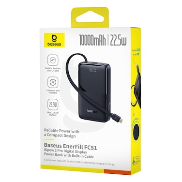 بيسوس – شاحن طاقة متنقل إنرفل Fc51 بيباو 2 برو بشاشة رقمية [FC51]، سعة ‎10,000‎ مللي أمبير، قدرة ‎22.5‎ واط، كابل يو إس بي-سي مدمج مضفور، شاشة led رقمية، منفذ يو إس بي-سي، ومنفذ يو إس بي-أ