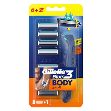 Gillette Blue 3 Body Razors &ndash; Handle + 8 Blades