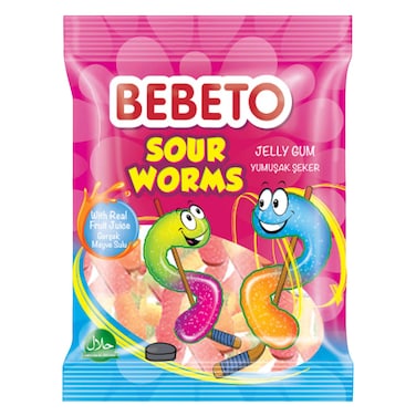 Bebeto Gummy Worms Candy Sour 80g