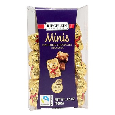 Riegelein Confiserie - Minis Fine Solid Chocolate 33% Cocoa, Golden Bears 125g