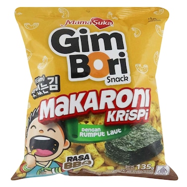Mama Suka Gim Bori Macaroni Snack, BBQ With Seaweed Flavor, 135g