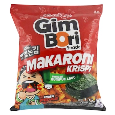Mama Suka Gim Bori Macaroni Snack, Spicy with Seaweed Flavor, 135g