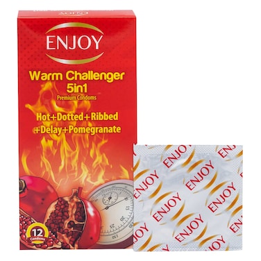 إنجوي واقي ذكري 5 في 1 حار ومنقط ومضلع ومؤخر بنكهة الرمان  12 قطعة