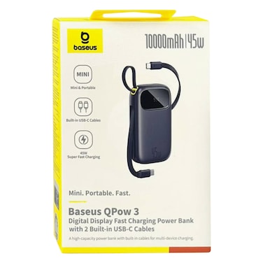 بيسوس بنك طاقة FC31 بسعة 10000 مللي أمبير، قدرة 45 واط، أسود