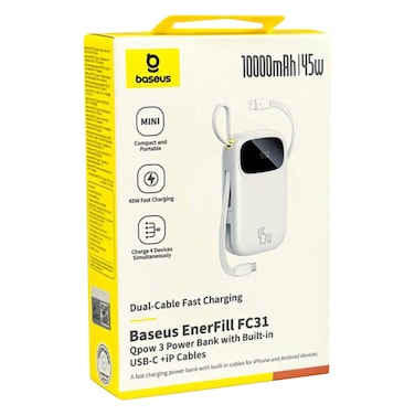 بيسوس بنك طاقة FC31 بسعة 10000 مللي أمبير، قدرة 45 واط، أبيض