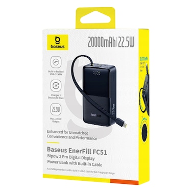 بيسوس بنك طاقة Bipow2 Pro بسعة 20000 مللي أمبير، قدرة 22.5 واط، أسود
