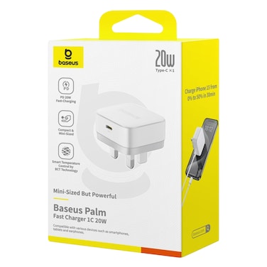 بيسوس شاحن حائط منفذ واحد، قدرة 20 واط، أبيض