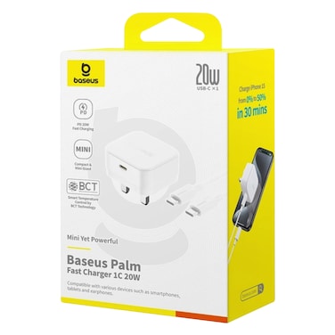 بيسوس شاحن حائط منفذ واحد، قدرة 20 واط، معيار UK، أبيض