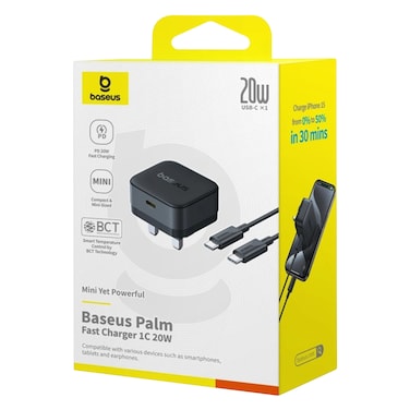 بيسوس شاحن حائط منفذ واحد، قدرة 20 واط، معيار UK، أسود