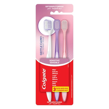 كولجيت جنتل كلين، طقم فرشاة أسنان ناعمة، للأسنان الحساسة، 3 قطع