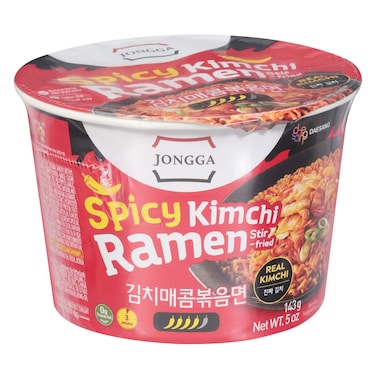 Daesang Jongga Spicy Kimchi Stir-Fried Ramen with Shrimp &ndash; 143 g &ndash; Ready in 3 Minutes