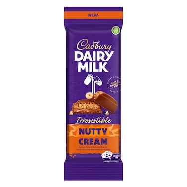 Cadbury Dairy Irresistible Nutty Cream Family Milk Chocolate with Cocoa Filling and Hazelnut Pieces 105g