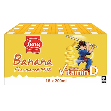 لونا حليب طويل الأجل بنكهة الموز 200 مل × 18