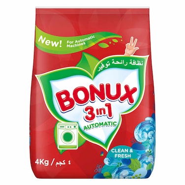 Bonux - 3in1 Detergent Powder Low Foam - For Automatic Washers - Clean &amp; Fresh 4KG
