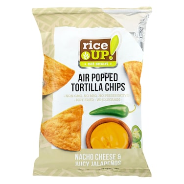 Riceup Air Popped Tortilla Chips Nacho Cheese &amp; Juicy Jalapenos 60g
