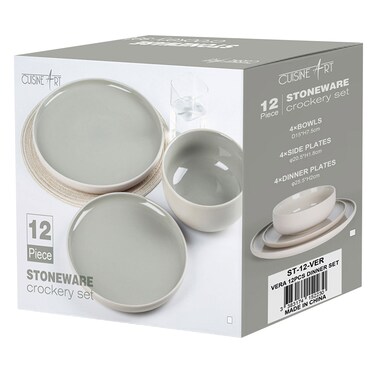 Cuisine Art Vera Stoneware Dinner Set 12 Pieces (4x Bowls, 4x Side Plates, 4x Dinner Plates)