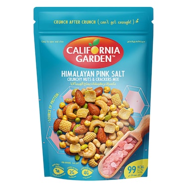 كاليفورنيا جاردن – مزيج مكسرات ومقرمشات بملح الهيمالايا الوردي – 150 جرام – مصدر للبروتين