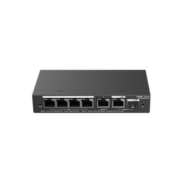 محول Ruijie 6-Port Gigabit Smart POE - 4 منافذ PoE/PoE+، 1 جيجابت RJ45 + 1 SFP Uplink، ميزانية طاقة 54 وات
