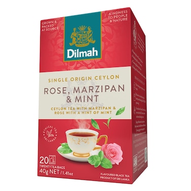 Dilmah Single Origin Ceylon Flavoured Black Tea &ndash; Rose, Marzipan &amp; Mint &ndash; 20 Tea Bags (40 g)