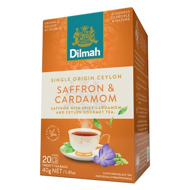 Dilmah Single Origin Ceylon Flavoured Black Tea &ndash; Saffron &amp; Cardamom &ndash; 20 Tea Bags (40 g)