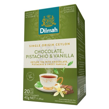 Dilmah Single Origin Ceylon Flavoured Black Tea &ndash; Chocolate, Pistachio &amp; Vanilla &ndash; 20 Tea Bags (40 g)