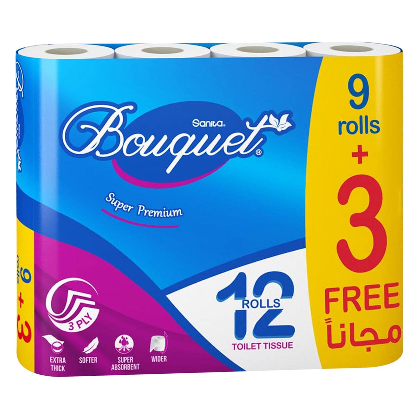 سانيتا بوكيه – ورق تواليت 3 طبقات – 150 ورقة × 12 لفة