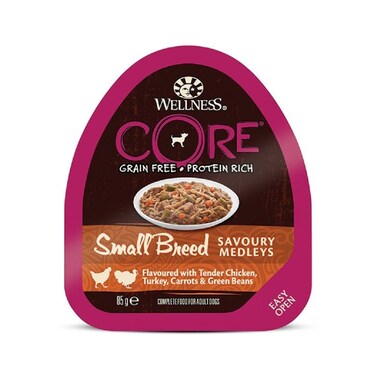 Wellness Core Small Breed Savoury Medleys Flavoured With Tender Chicken, Turkey, Carrots and Green Beans Wet Dog Food - 85 g