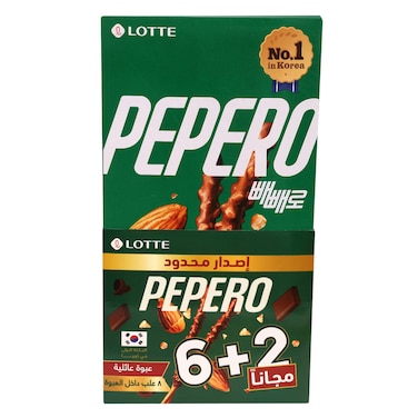 لوتي بيبيرو أعواد بسكويت مغطاة بالشوكولاتة واللوز، عبوة قيمة، 32 جرام ×8