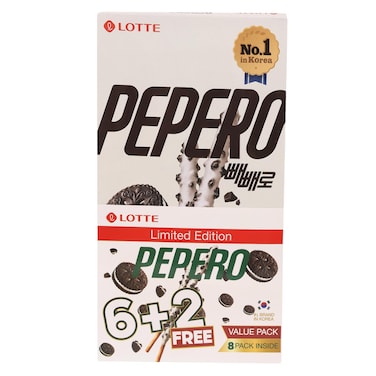 لوتي بيبيرو أعواد بسكويت مغطاة بالشوكولاتة البيضاء والكوكيز، عبوة قيمة، 32 جرام ×8