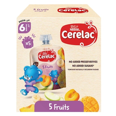 Cerelac 5 Fruits Natural Baby Food Puree, 90g x5