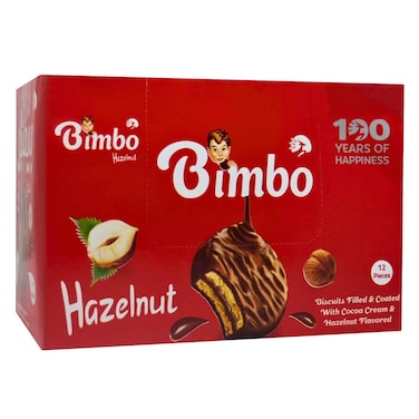 Bimbo Hazelnut Biscuit Filled &amp; Coated with Cocoa Cream, 30g x12