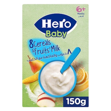 Hero Baby 8 Cereals, Fruits &amp; Milk Baby Cereal, 150g