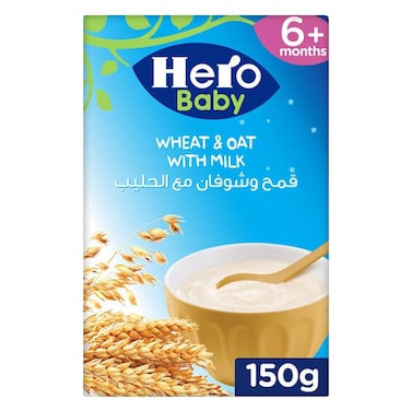 Hero Baby Wheat &amp; Oat with Milk Baby Cereal, 150g