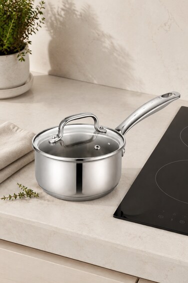 MISTERCOOK Mister Cook Titan Tri-Ply Casserole With Cover, 1138/20C, 20 Cm, Tri-Ply, Durable, Stainless Steel