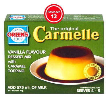 Green's Carmelle Vanilla Flavour Dessert Mix with Caramel Topping 70g x12