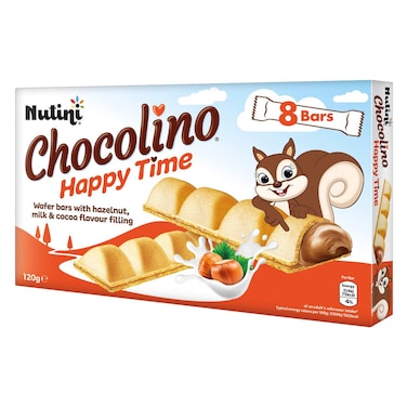 NUTINI - ChocoLino HappyTime, Wafer Bars With Hazelnut, Milk &amp; Cocoa Flavour Filling 120g