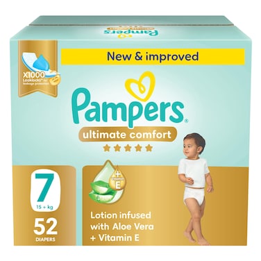 Pampers Premium Care Tape Diapers &ndash; Size 7 &ndash; 52 Pieces &ndash; Giant Box