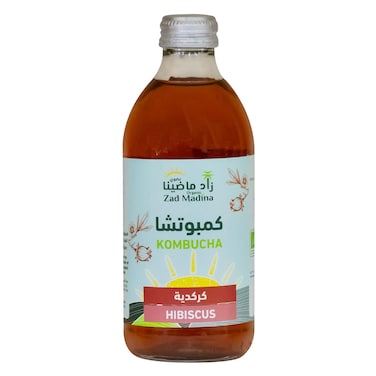 زاد المدينة - شاي كومبوتشا عضوي بنكهة الكركديه، 330 مل