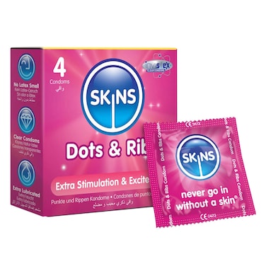 Skins Dots &amp; Ribs Condoms, 4 Condoms