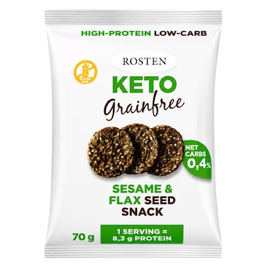 Rosten High Protein Low Carb Sesame &amp; Flax Seed Snack &ndash; Gluten Free, Grain Free, Keto Friendly &ndash; 70 g