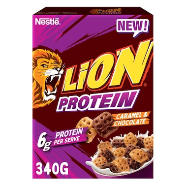 ليون – حبوب إفطار عالية البروتين – بنكهة الكراميل والشوكولاتة – 340 جرام