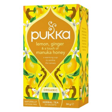 Pukka Organic Herbal&nbsp;Tea &ndash; Lemon, Ginger&nbsp;&amp; Manuka Honey &ndash; Caffeine-Free &ndash; 20 Sachets&nbsp;&ndash; 34 g