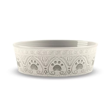 Tarhong Medallion Paw Print Pet Bowl, Natural, Medium, 6.7" x 6.7" x 2.3