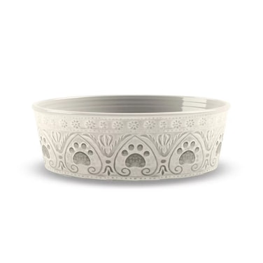 Tarhong Medallion Paw Print Pet Bowl, Natural, Large, 8.5" x 8.5" x 2.6